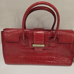 VINTAGE Adrienne Vittadini Red Crocodile-Embossed Satchel